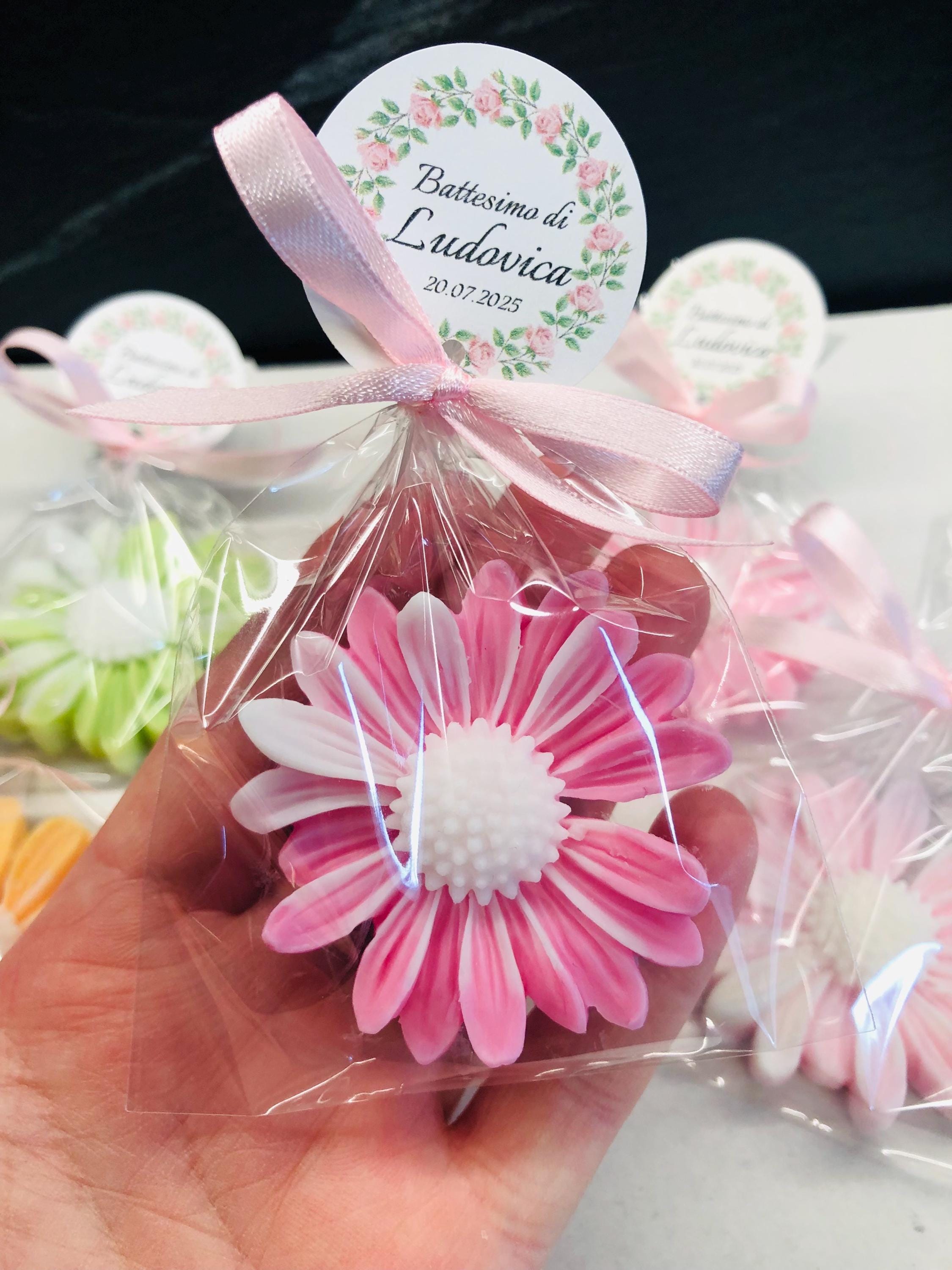 SAVON MARGHERITA PERSONNALISÉ avec sachet transparent /dragées mariage/confirmation/communion/diplôme/anniversaire/baptême/naissance