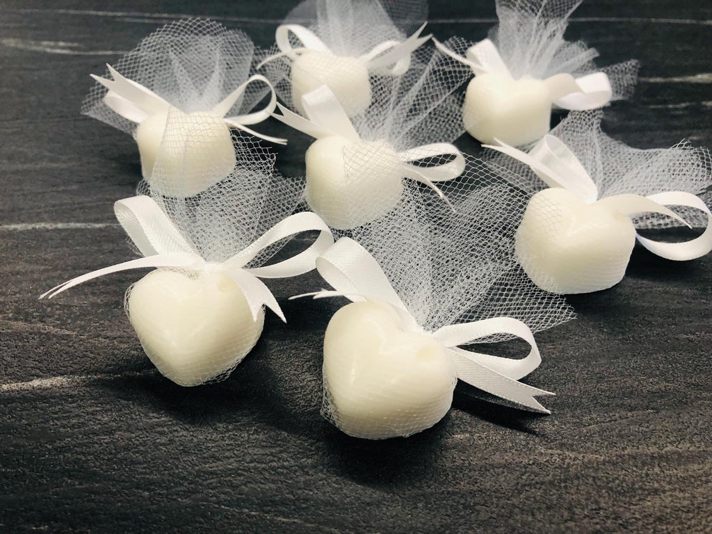 Heart-shaped SOAP with tulle/WEDDING PLACEHOLDER/small soaps/personalized place card/small guest favors