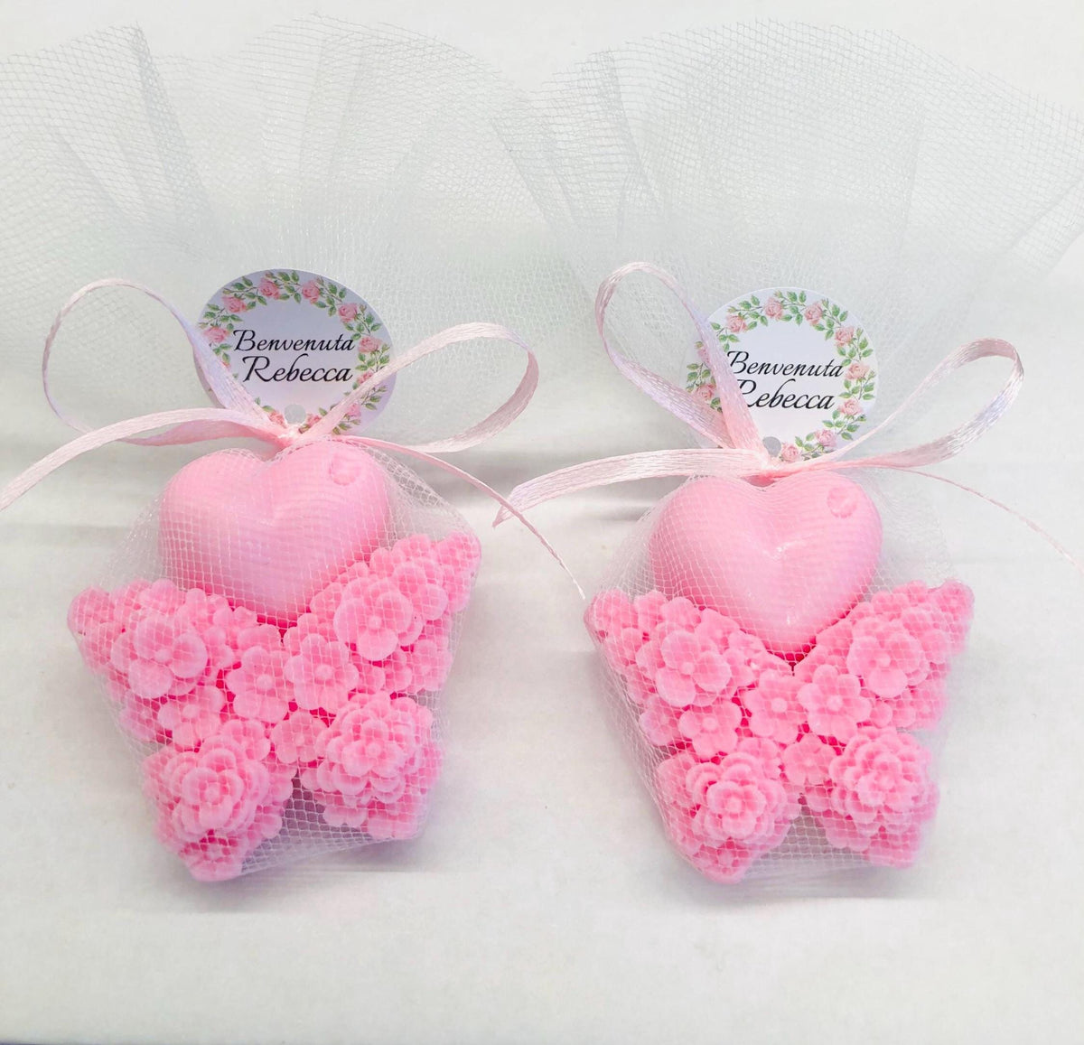 "FLORAL BUTTERFLY + LITTLE HEART" SOAP with tulle and small personalized tag