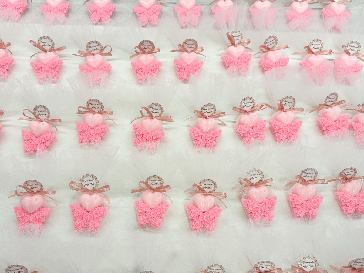 "FLORAL BUTTERFLY + LITTLE HEART" SOAP with tulle and small personalized tag