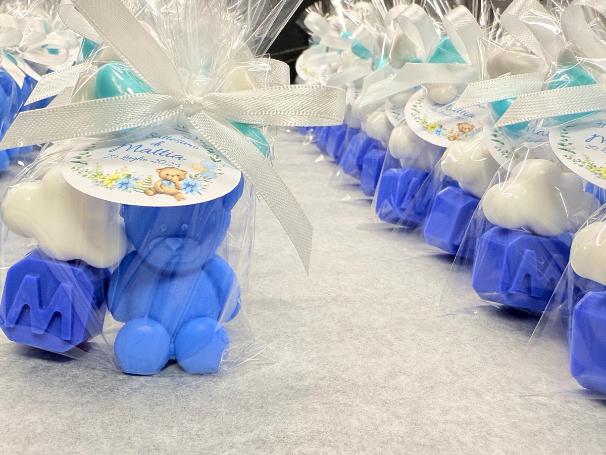 BEAR SOAP letter e cloud + confetti with transparent bag/christening favors/birth/baby shower/children's birthday/