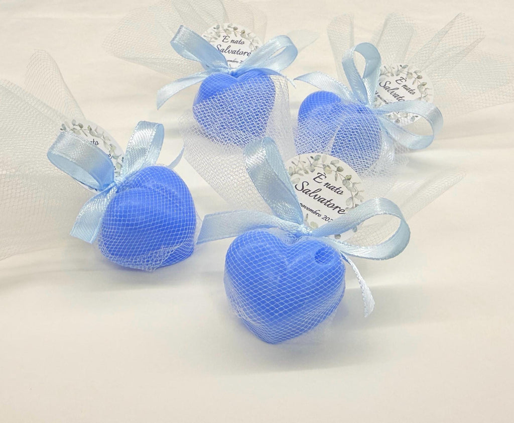 Heart-shaped SOAP with tulle and personalized tag/place card/communion/confirmation/birth/wedding/graduation