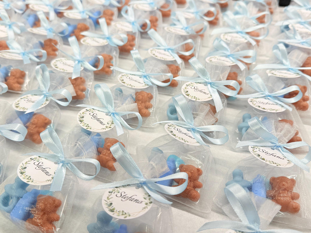 Mini "BIRTH" Soap with organza bag, 5 heart-shaped sugared almonds and personalized tag