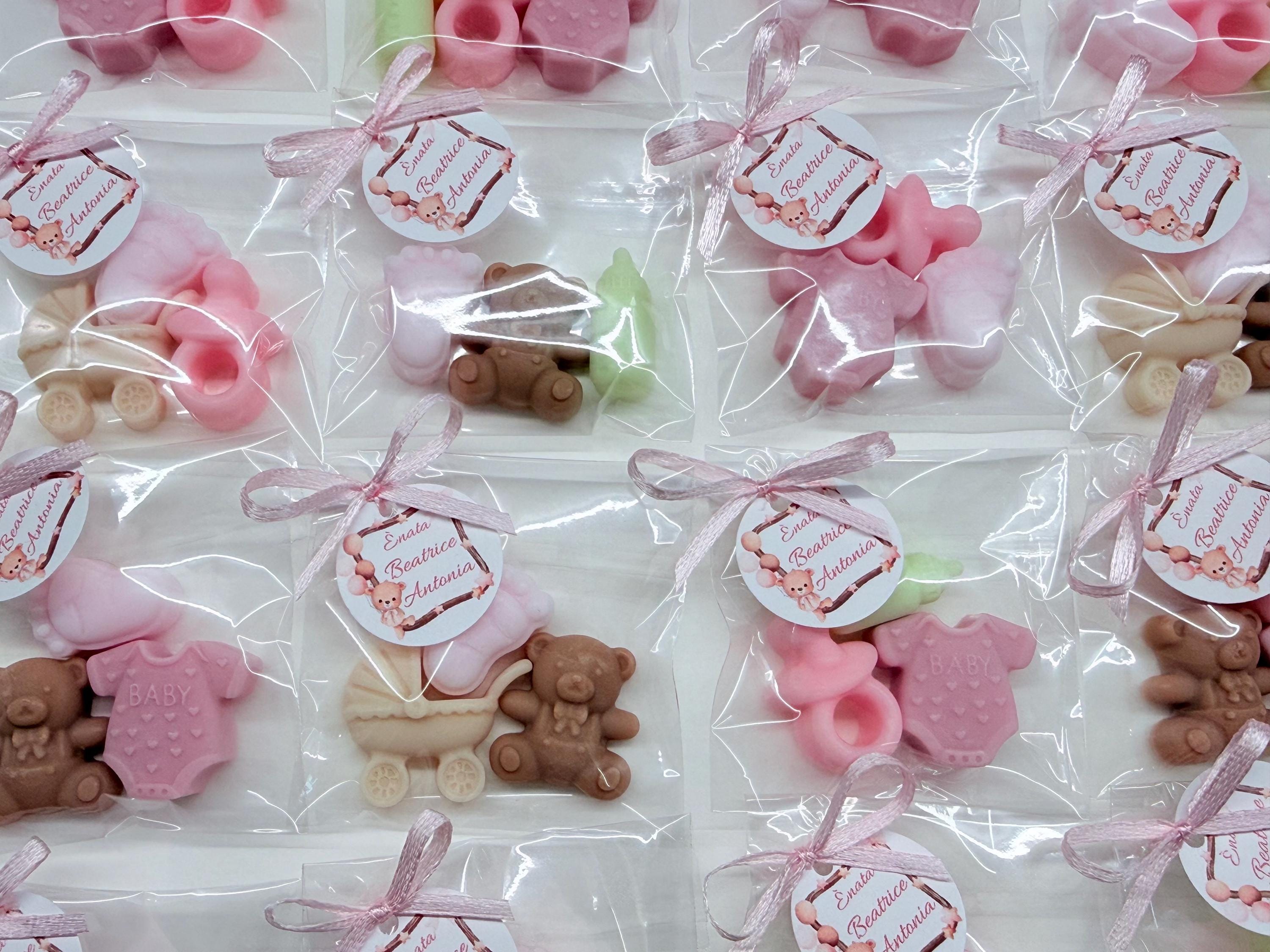 Lot de 3 mini savons NAISSANCE avec sachet transparent et étiquette personnalisée