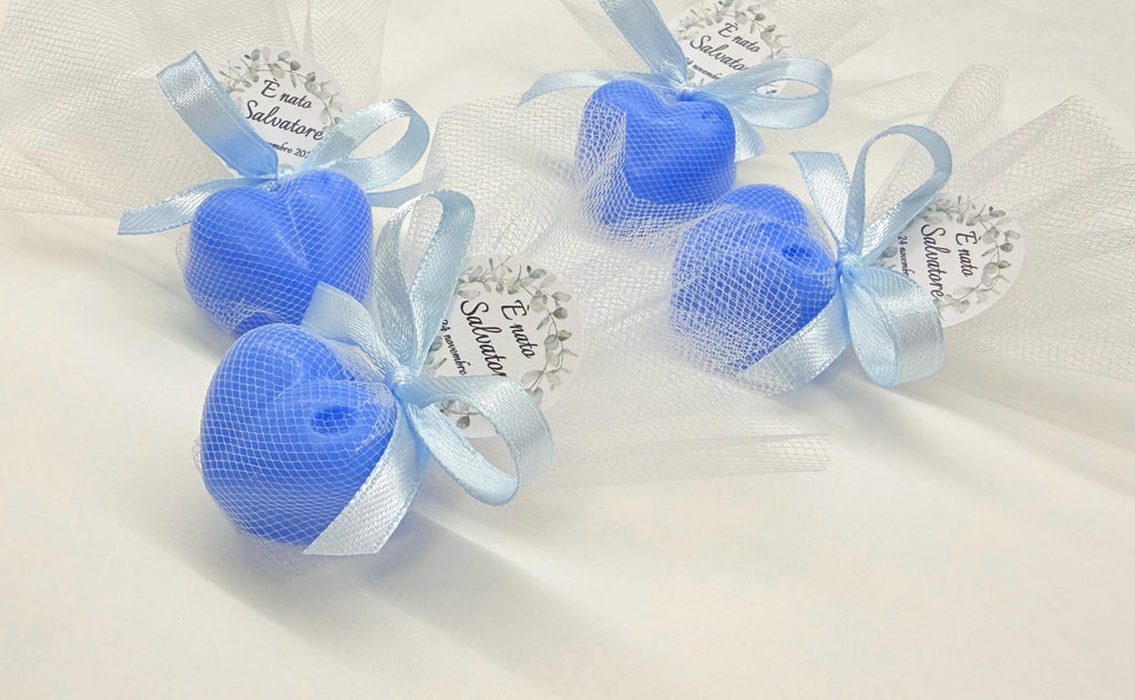 Heart-shaped SOAP with tulle and personalized tag/place card/communion/confirmation/birth/wedding/graduation