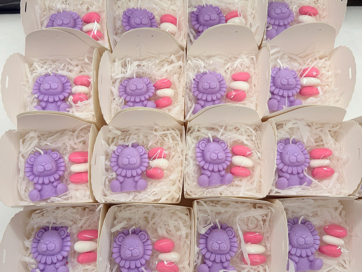 LEONCINO ODORLESS CANDLE with box and sugared almonds /christening/birth/birthday favors for children/baby shower/Safari/guest gift