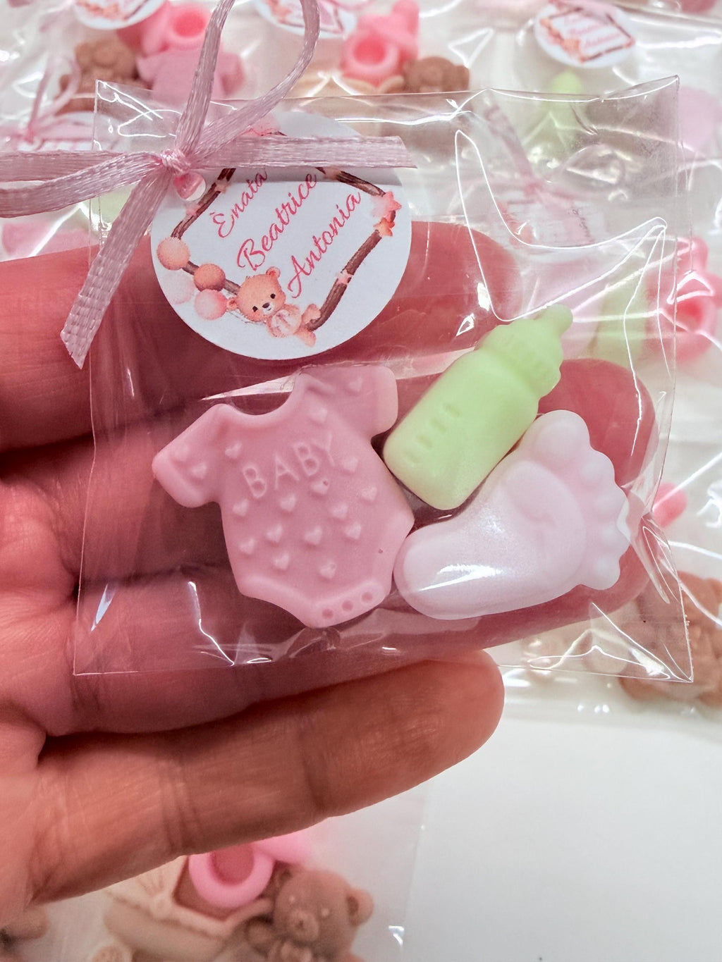 Lot de 3 mini savons NAISSANCE avec sachet transparent et étiquette personnalisée