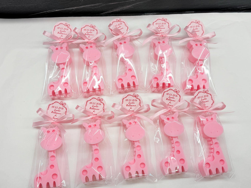 Savons GIRAFFE avec sachet transparent et étiquette personnalisée/baptême/baby shower/naissance/SAFARI/anniversaire enfants