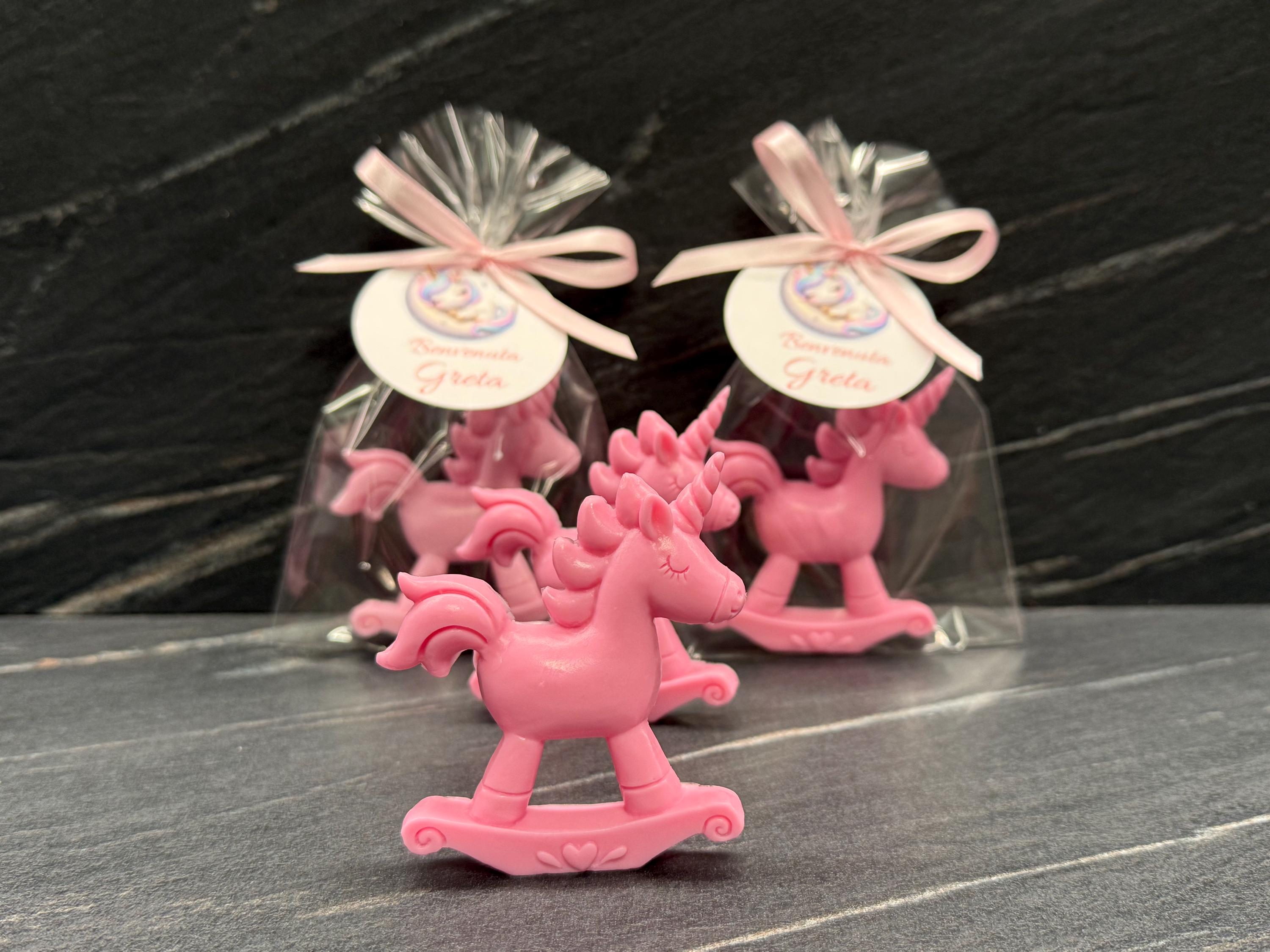 SAVON LICORNE à BASCULE avec sachet transparent et étiquette personnalisée