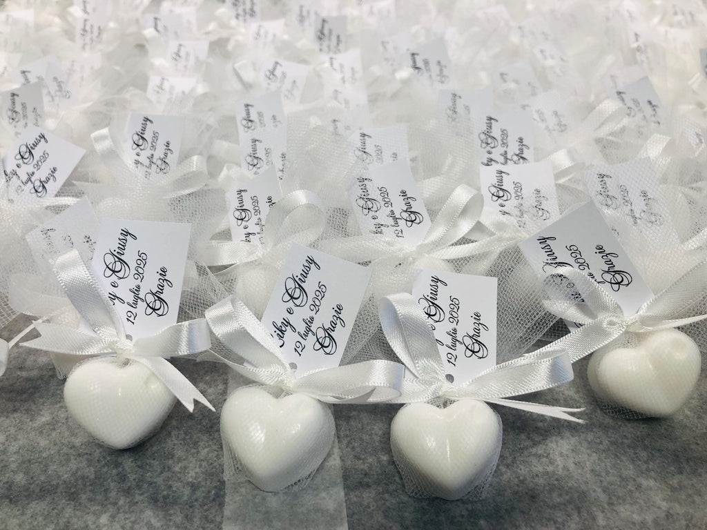 Heart-shaped SOAP with tulle/WEDDING PLACEHOLDER/small soaps/personalized place card/small guest favors