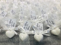 Heart-shaped SOAP with tulle/WEDDING PLACEHOLDER/small soaps/personalized place card/small guest favors