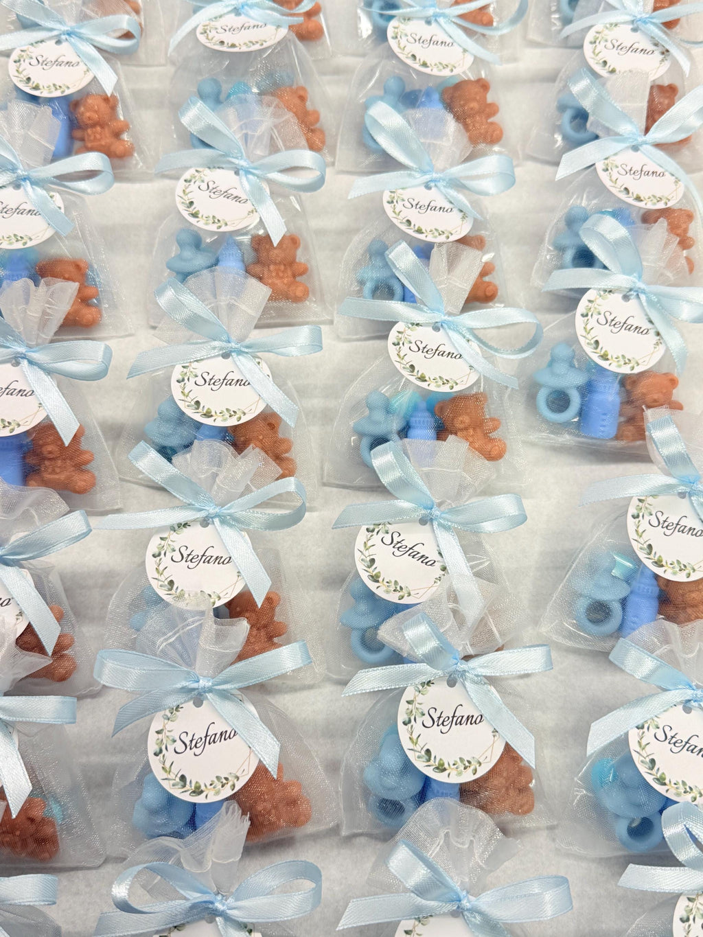 Mini "BIRTH" Soap with organza bag, 5 heart-shaped sugared almonds and personalized tag