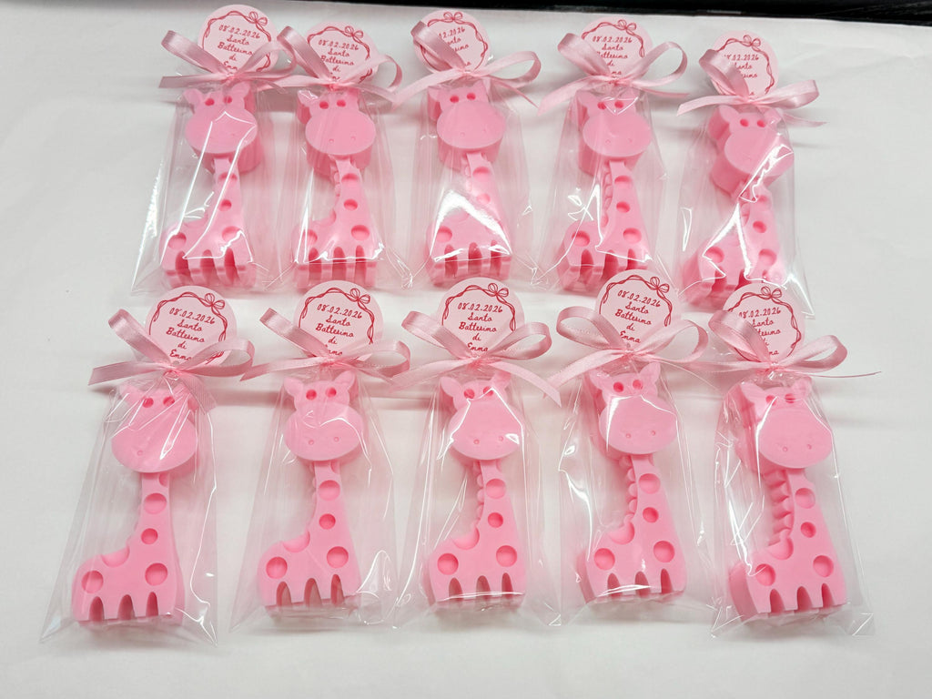 Savons GIRAFFE avec sachet transparent et étiquette personnalisée/baptême/baby shower/naissance/SAFARI/anniversaire enfants