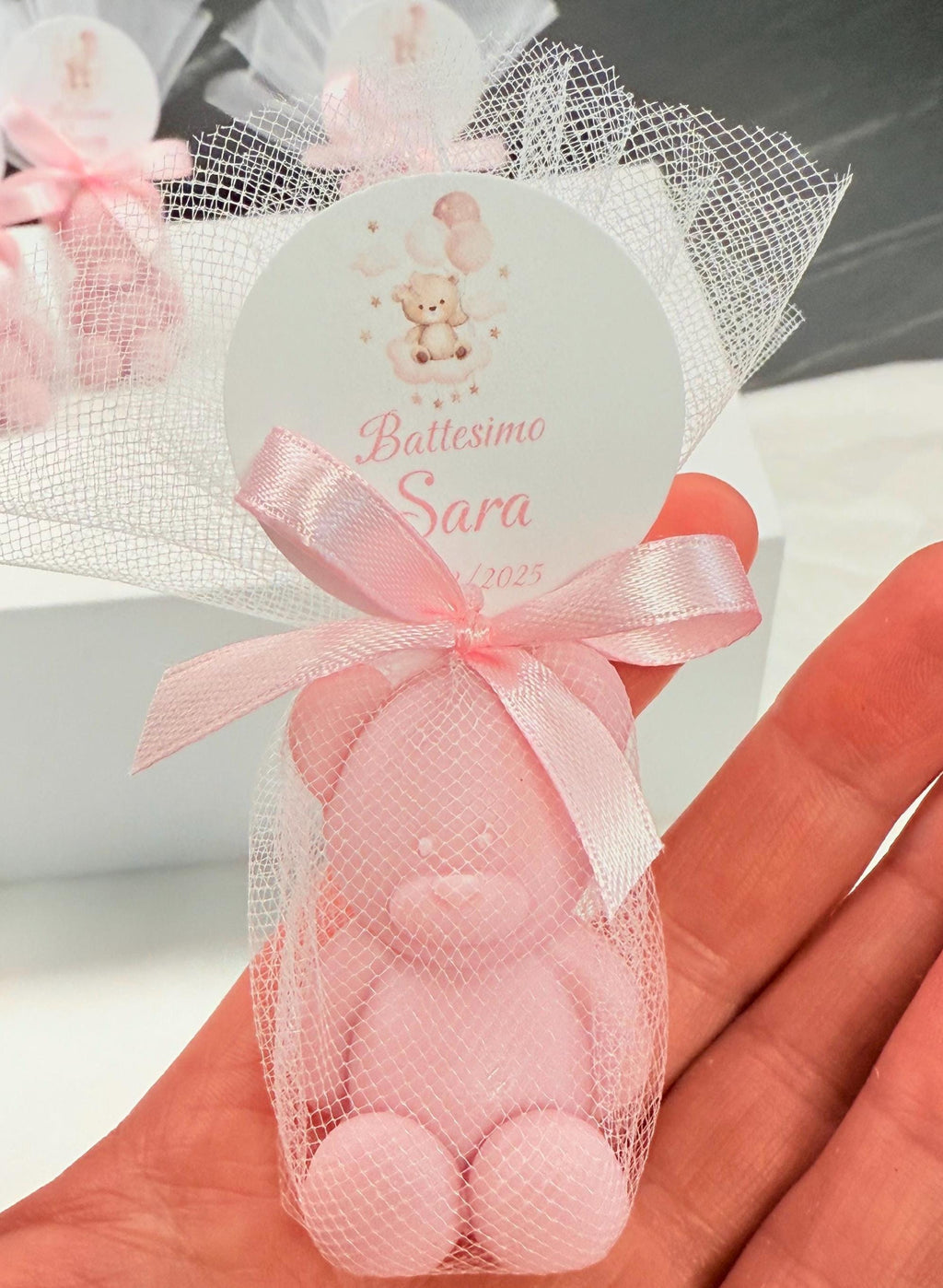 "BEAR" SOAP with tulle and personalized tag