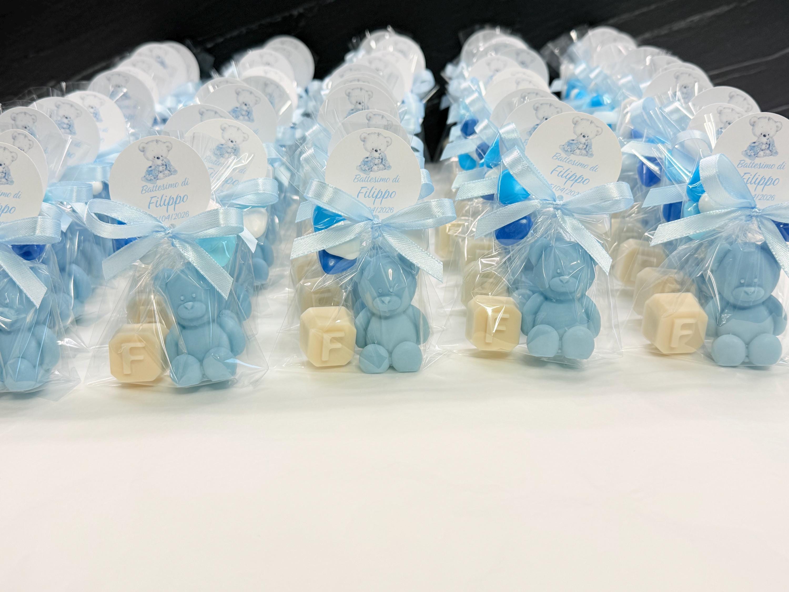 "BEAR + LETTER" SOAP with 5 heart-shaped confetti, clear bag, and personalized tag