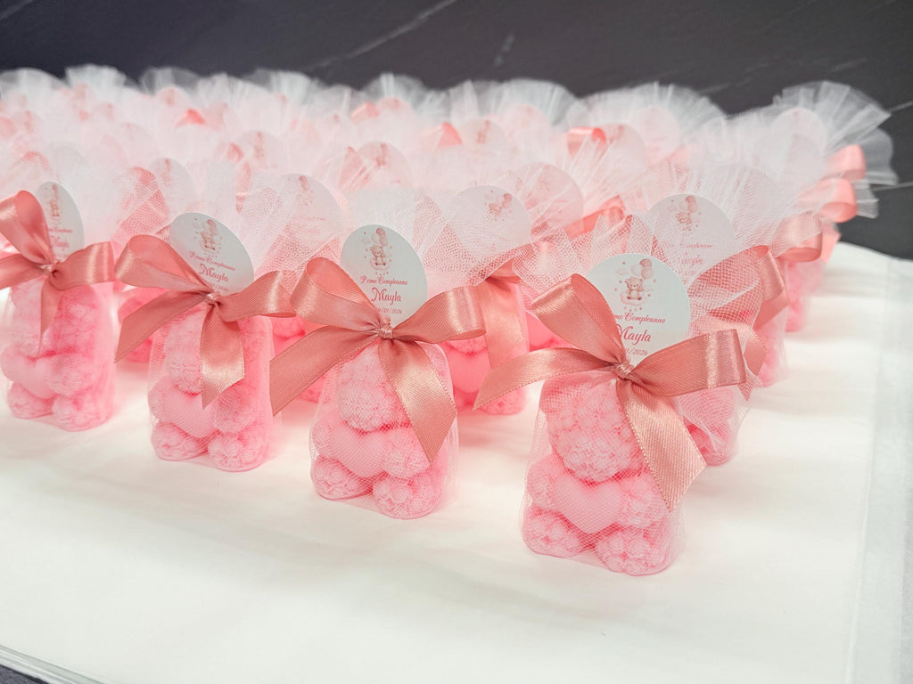 BOUGIE OURSON inodore avec tulle personnalisé/cadeaux de baptême/communion/confirmation/naissance/anniversaire enfants/baby shower/cadeau pour invités