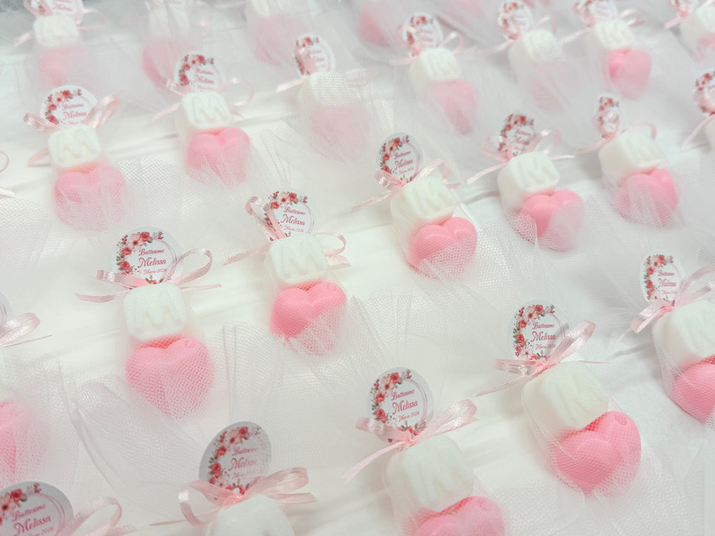 Sapone "CUORICINO + LETTERA" con Tulle e Tag Personalizzato
