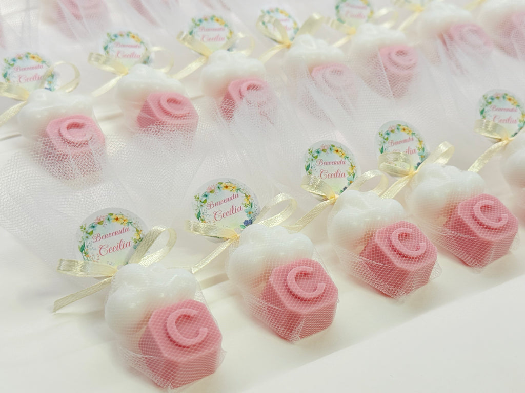 Savon Cœur + Lettre avec Tulle, Dragées et Étiquette Personnalisée