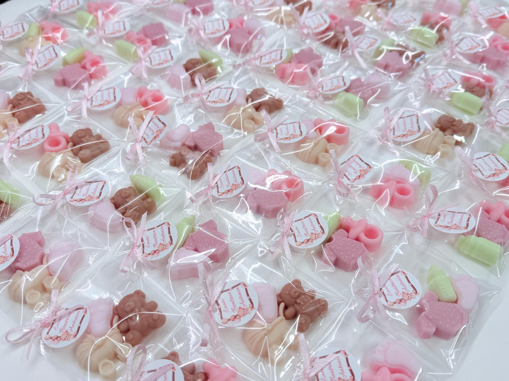 Lot de 3 mini savons NAISSANCE avec sachet transparent et étiquette personnalisée