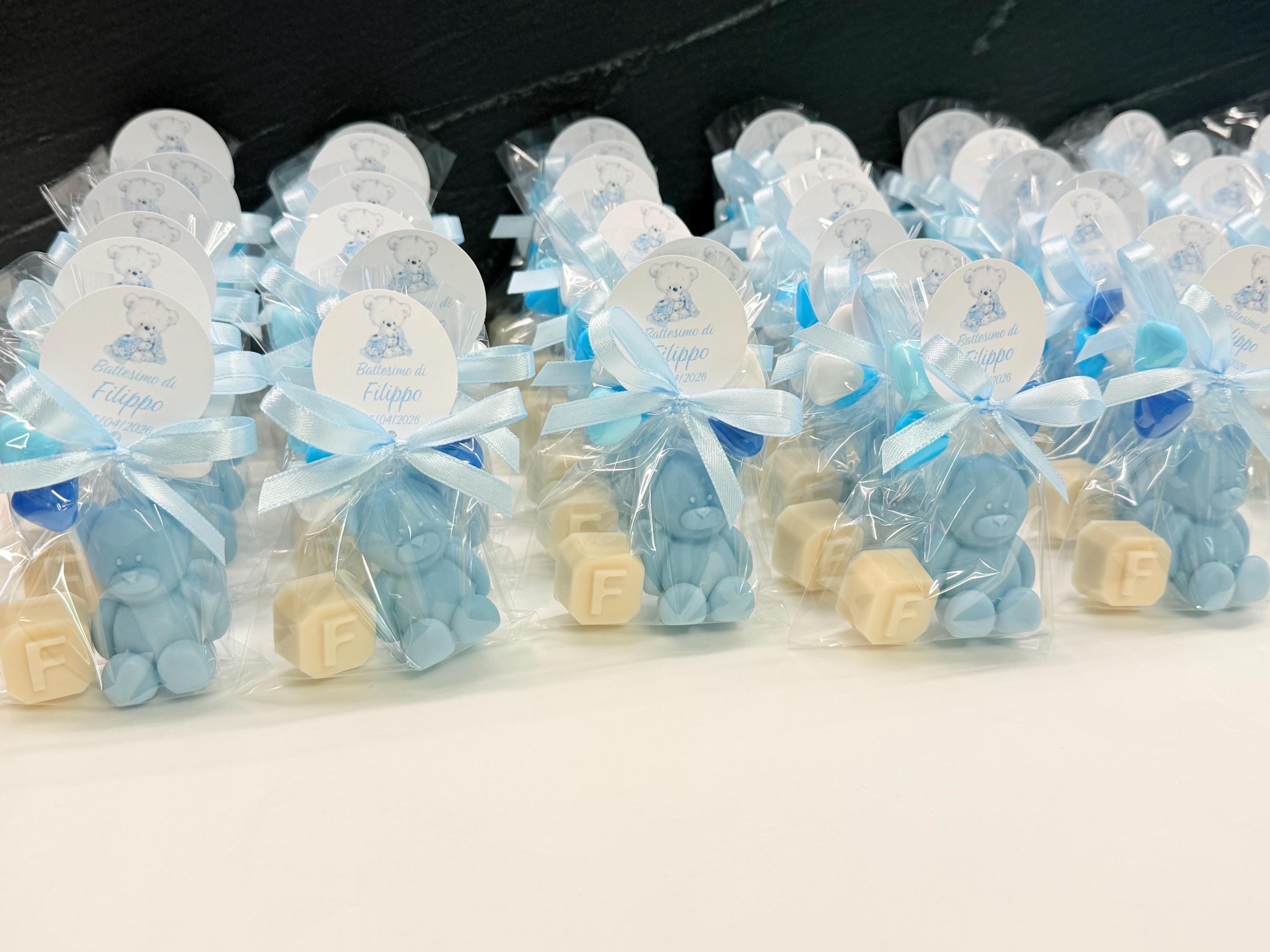 "BEAR + LETTER" SOAP with 5 heart-shaped confetti, clear bag, and personalized tag