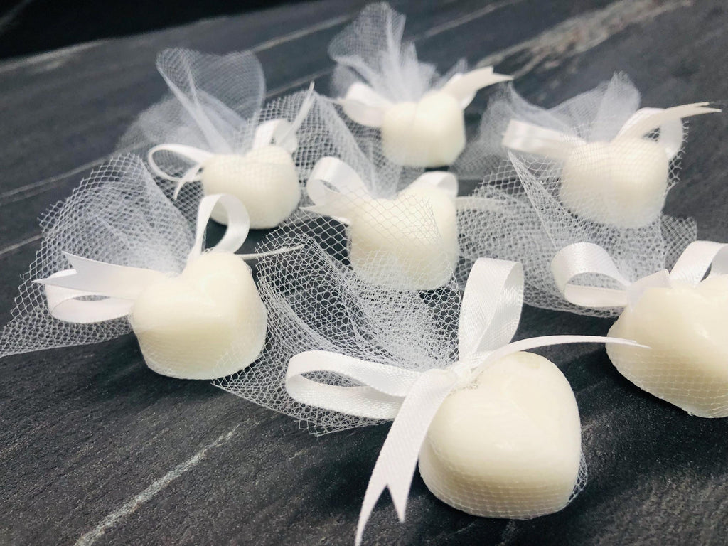Heart-shaped SOAP with tulle/WEDDING PLACEHOLDER/small soaps/personalized place card/small guest favors