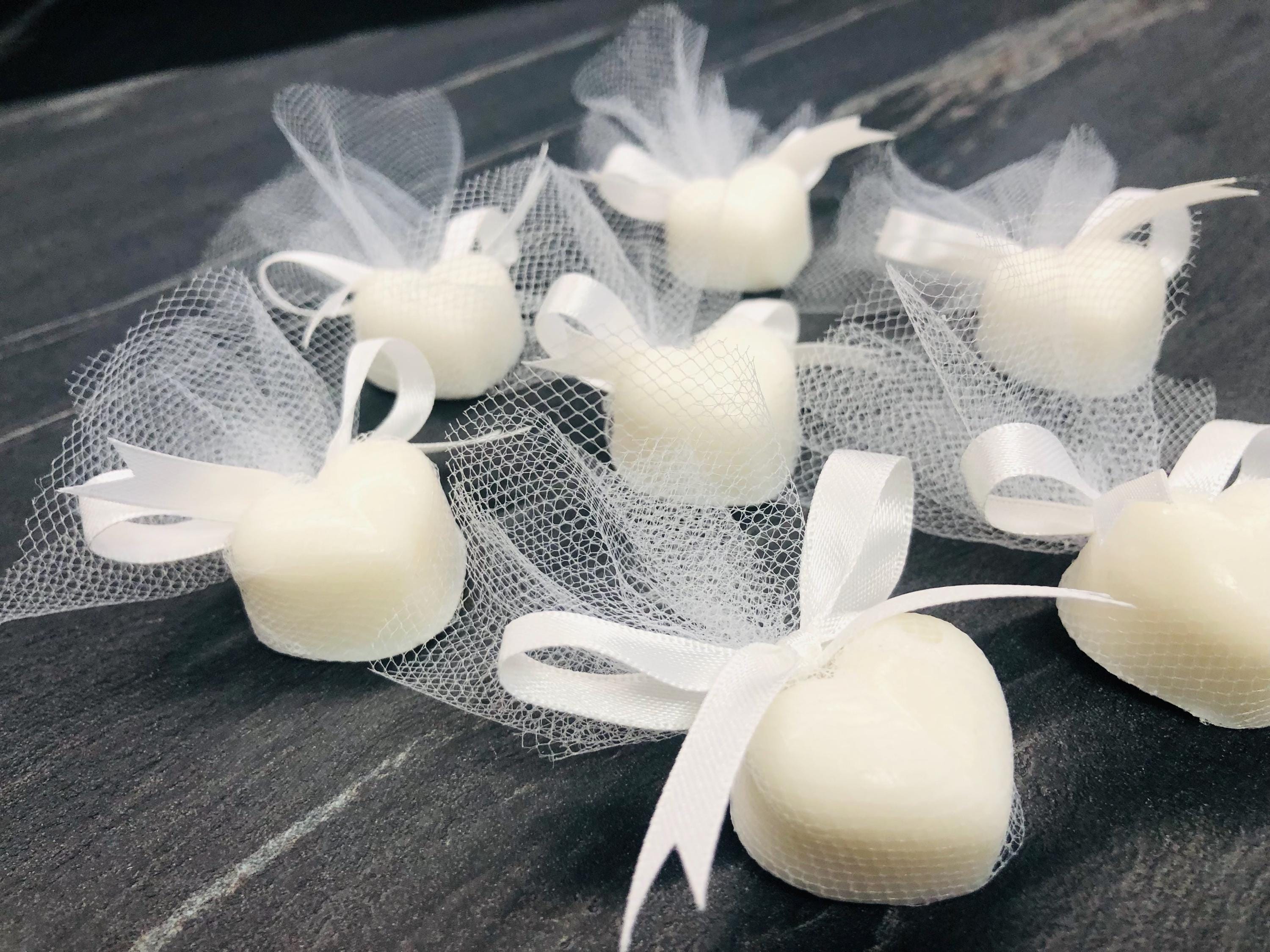 Heart-shaped SOAP with tulle/WEDDING PLACEHOLDER/small soaps/personalized place card/small guest favors