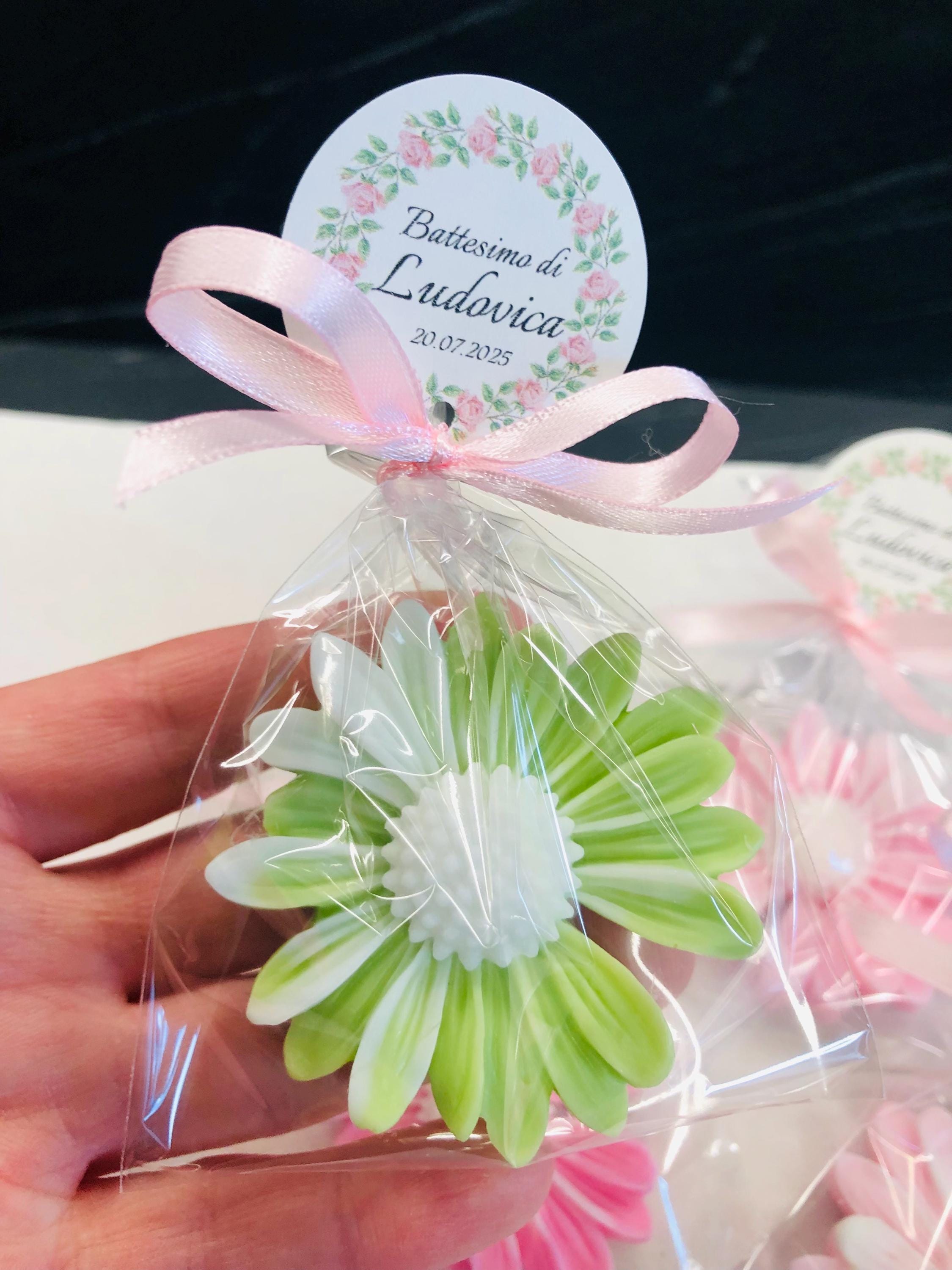 SAVON MARGHERITA PERSONNALISÉ avec sachet transparent /dragées mariage/confirmation/communion/diplôme/anniversaire/baptême/naissance