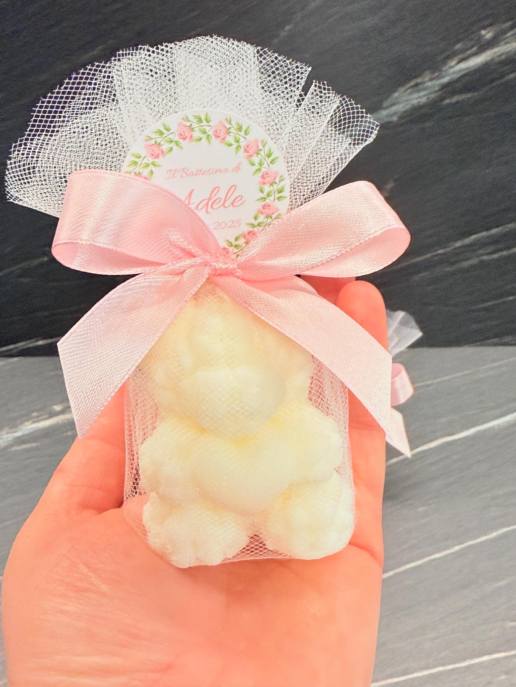 BOUGIE OURSON inodore avec tulle personnalisé/cadeaux de baptême/communion/confirmation/naissance/anniversaire enfants/baby shower/cadeau pour invités