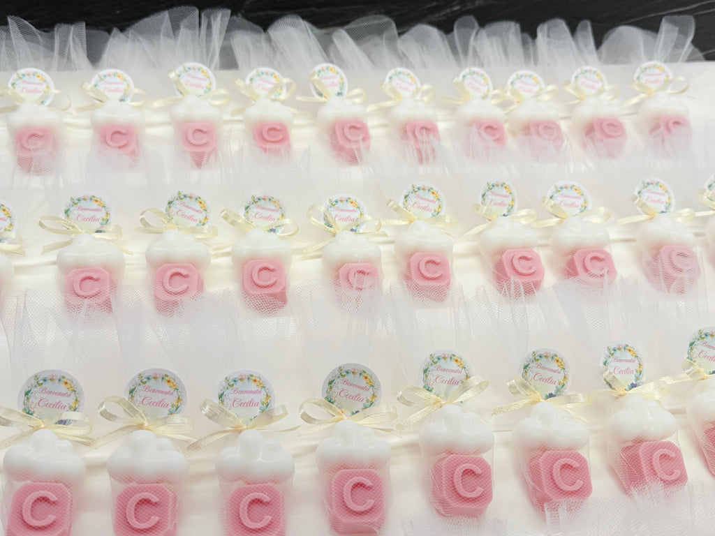 Savon Cœur + Lettre avec Tulle, Dragées et Étiquette Personnalisée