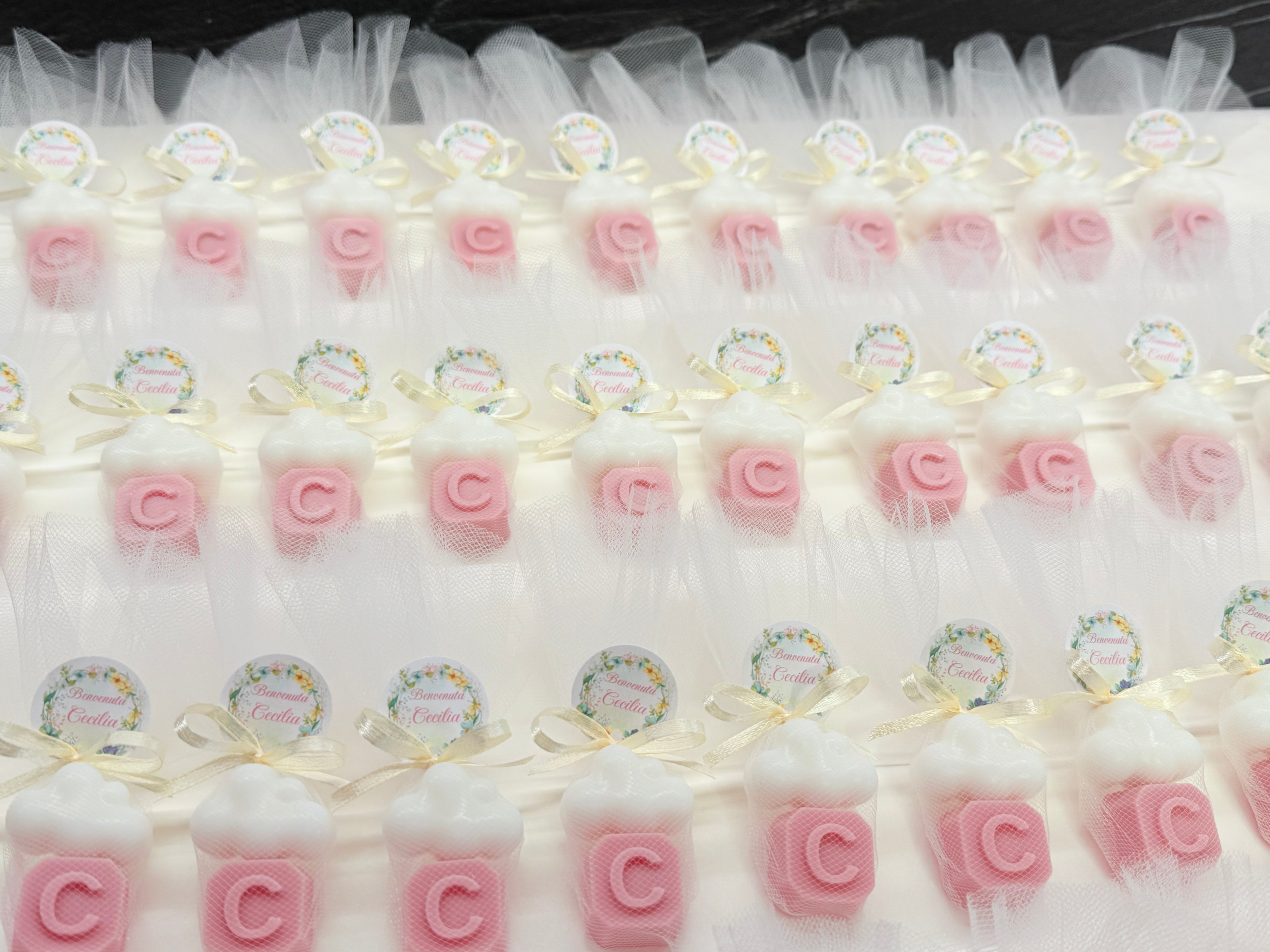 Savon Cœur + Lettre avec Tulle, Dragées et Étiquette Personnalisée