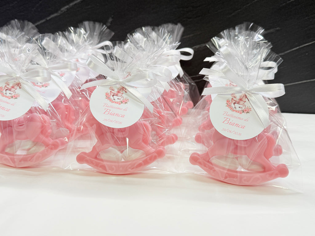 ROCKING HORSE SOAP with Sugared Almonds, clear bag and personalized tag