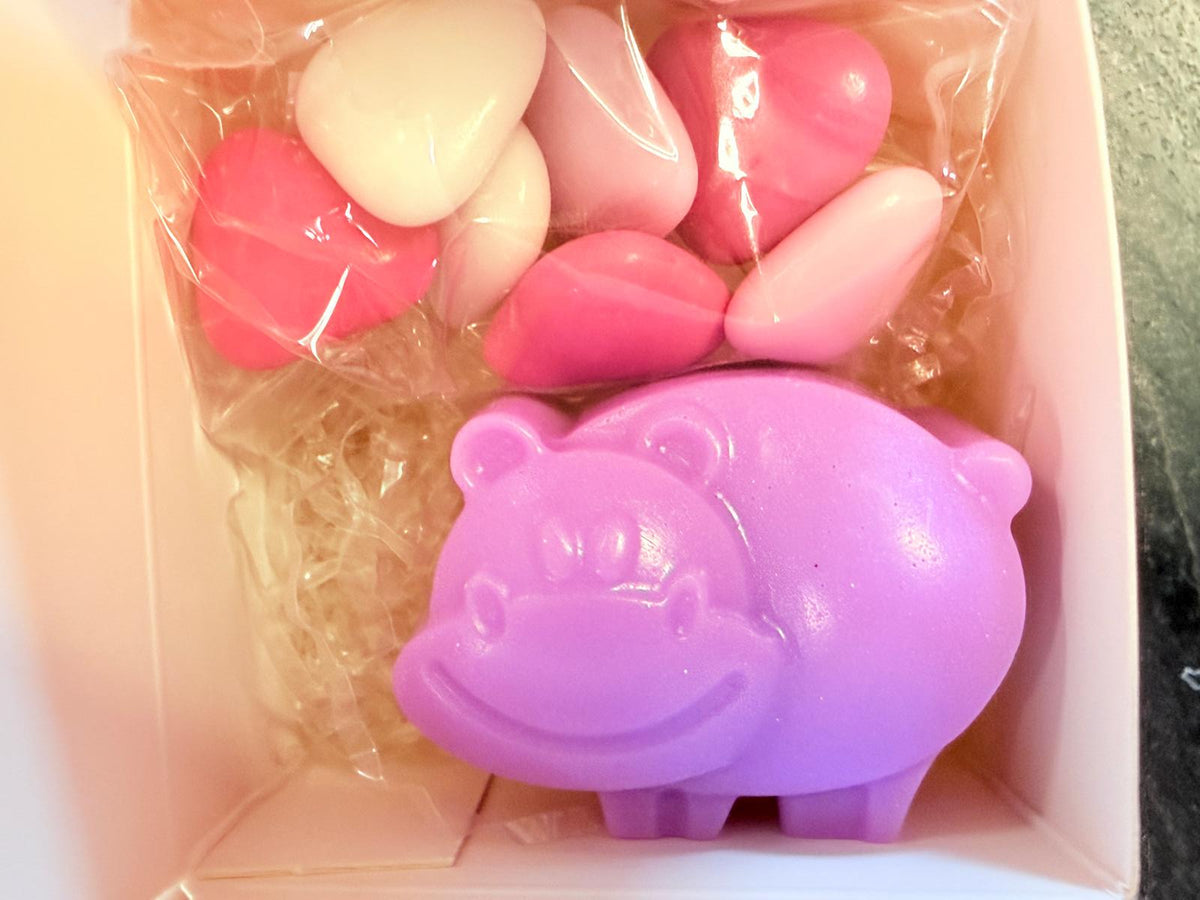 "ANIMALETTI" SOAP MIX with box, 7 heart-shaped confetti, and personalized tag