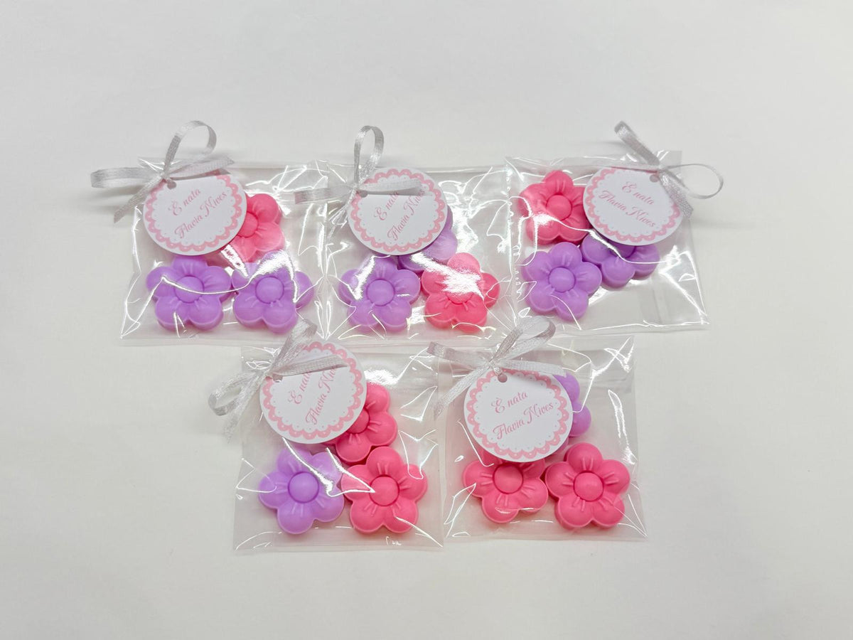 "TRIO OF FLOWERS" SOAP with clear bag and personalized tag