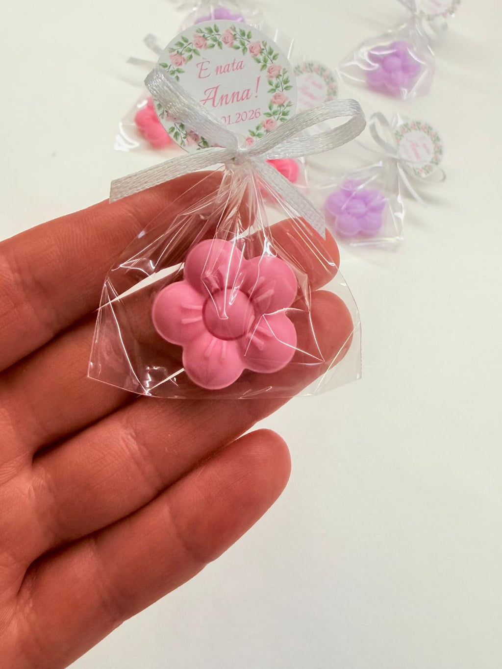 MINI "FLOWER" SOAP Personalized, with transparent bag and personalized tag