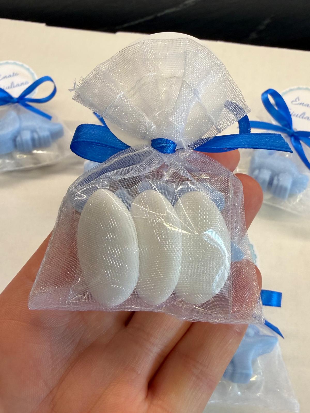 "LITTLE DINOSAUR" SOAP With Organza Bag, 3 Chocolate Dragées, and Personalized Tag