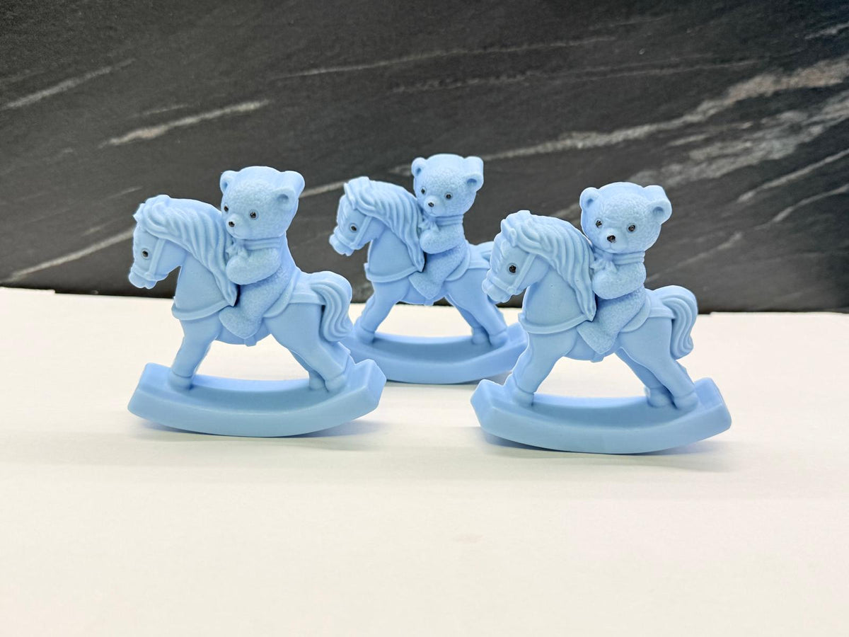 "TEDDY BEAR ON ROCKING HORSE" SOAP with Clear Bag and Personalized Tag