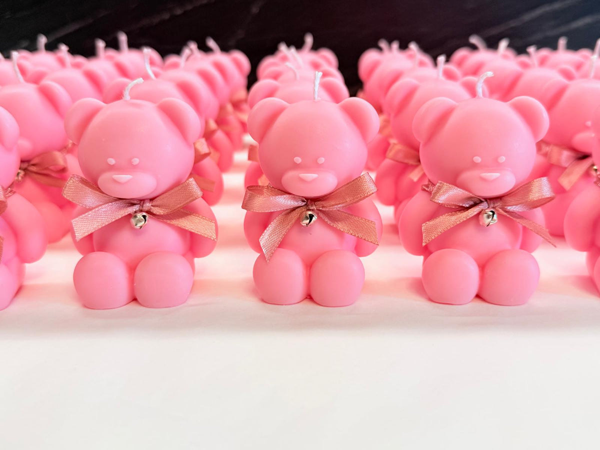 Scented candle "LARGE TEDDY BEAR + LITTLE BELL" with box, sugared almonds and personalized tag