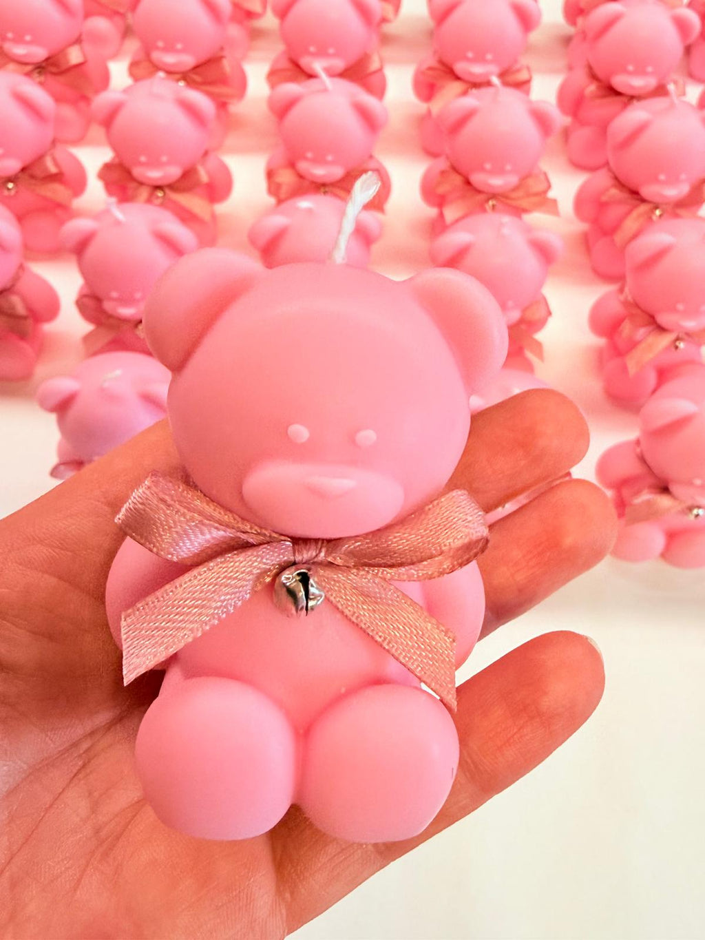 Scented candle "LARGE TEDDY BEAR + LITTLE BELL" with box, sugared almonds and personalized tag
