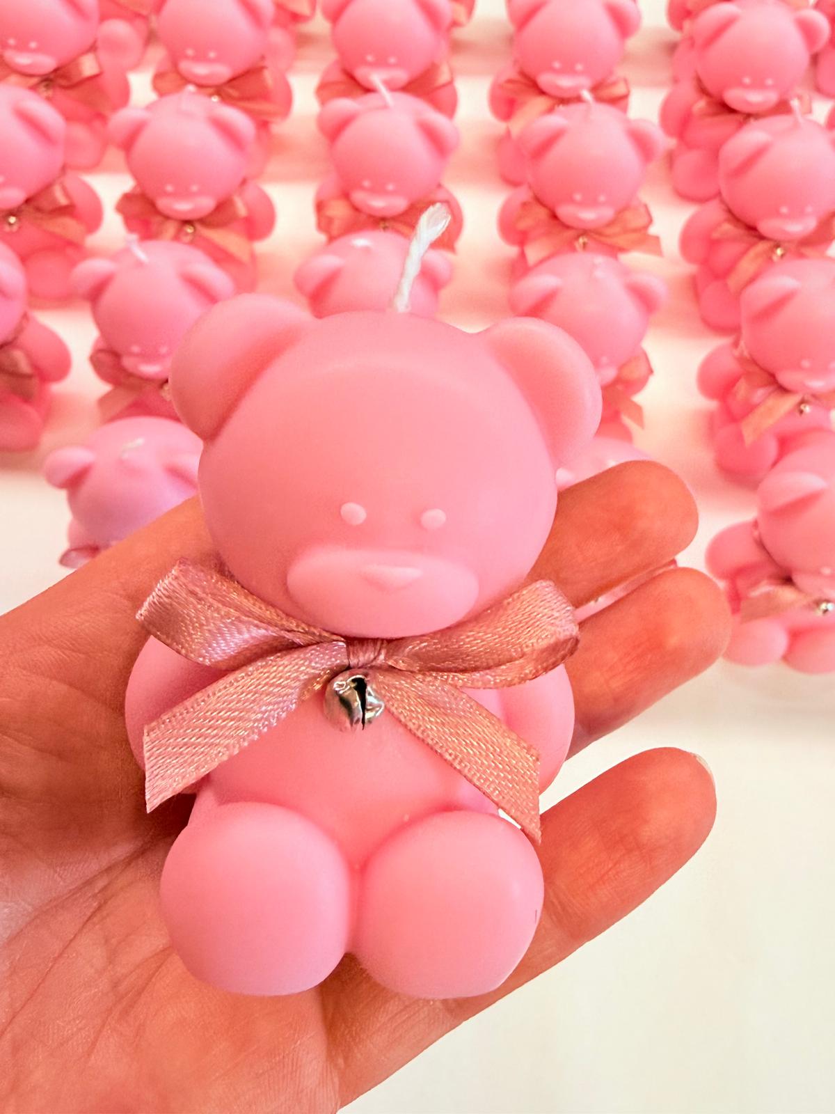 Scented candle "LARGE TEDDY BEAR + LITTLE BELL" with box, sugared almonds and personalized tag