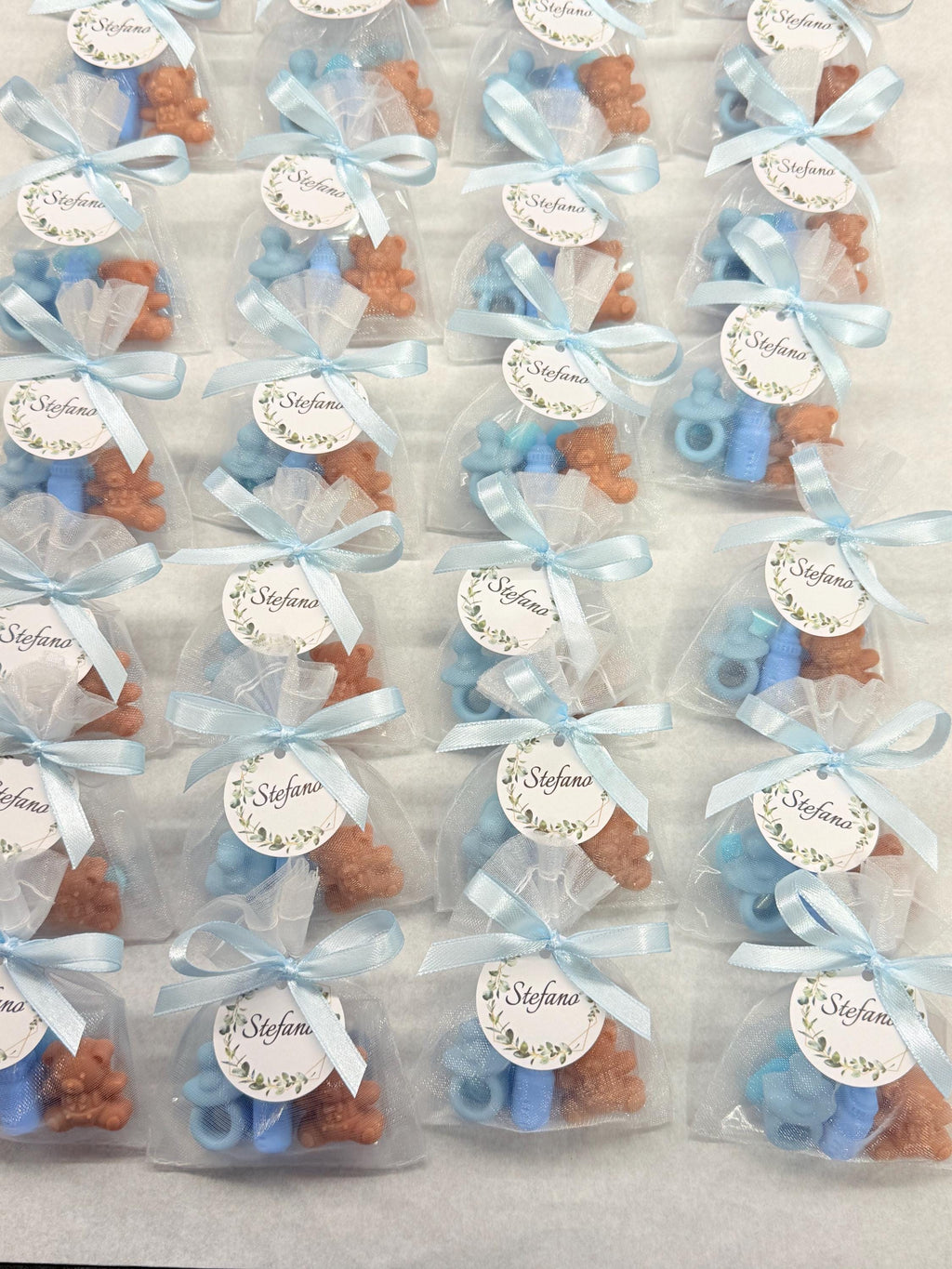 Mini "BIRTH" Soap with organza bag, 5 heart-shaped sugared almonds and personalized tag