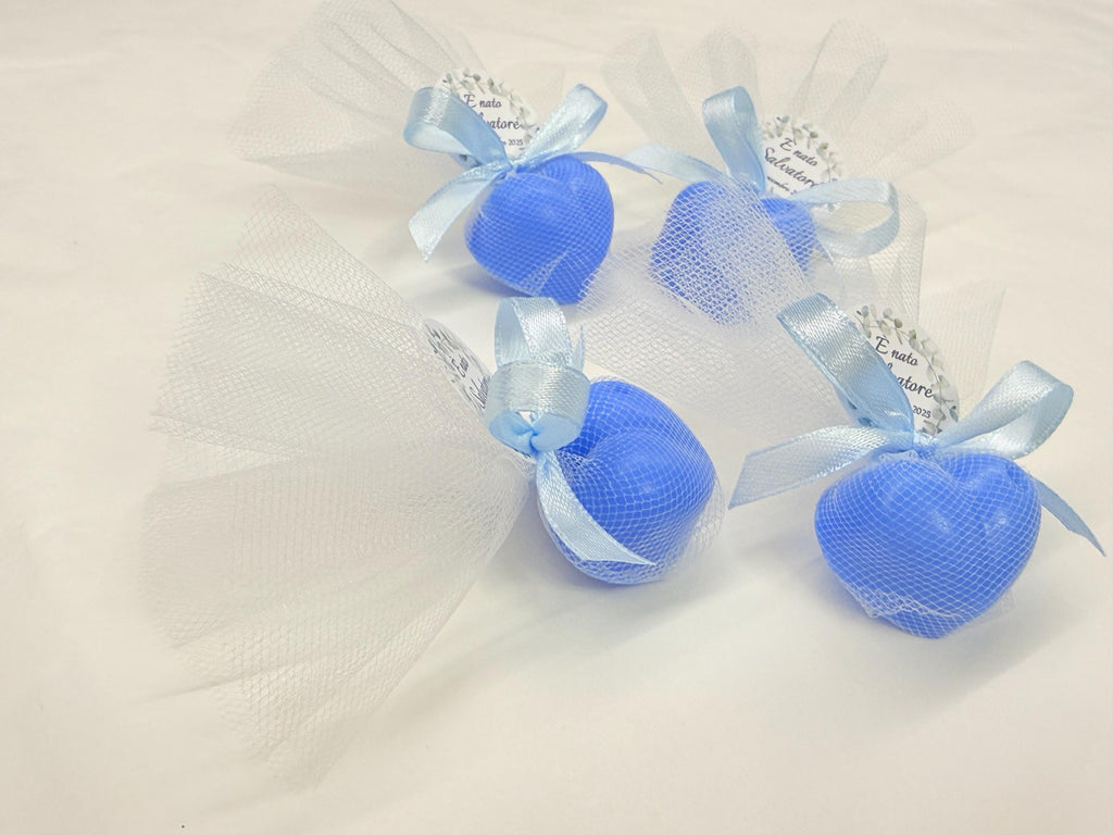 Heart-shaped SOAP with tulle and personalized tag/place card/communion/confirmation/birth/wedding/graduation