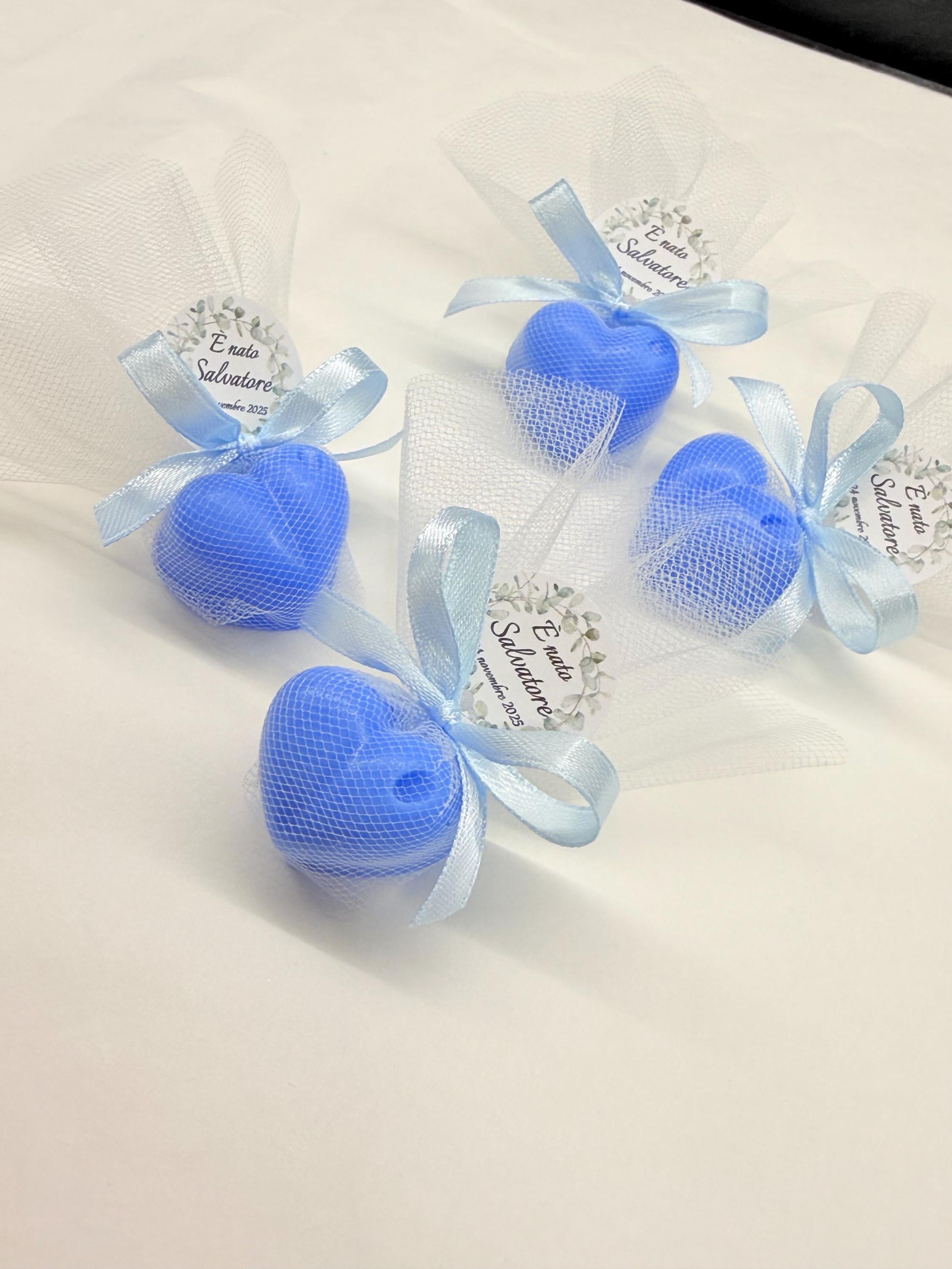 Heart-shaped SOAP with tulle and personalized tag/place card/communion/confirmation/birth/wedding/graduation