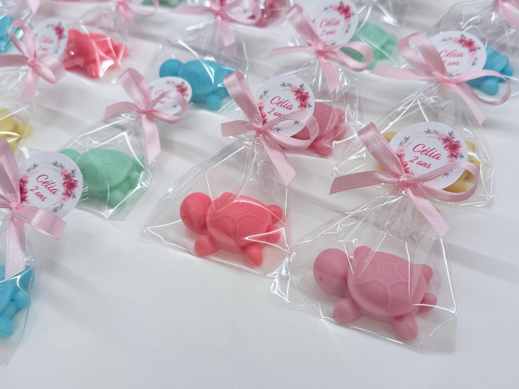 SAVON "TORTUE" avec sachet transparent et étiquette personnalisée