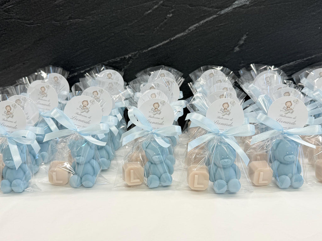 SAVON « OURSON + LETTRE » avec sachet transparent et étiquette personnalisée