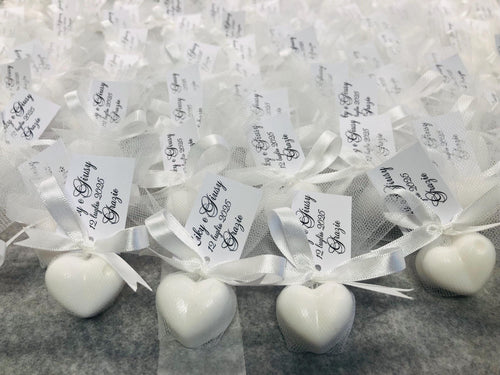 Bomboniera matrimonio sapone cuoricino con tulle e tag personalizzato artigianale fatto a mano TatiArt