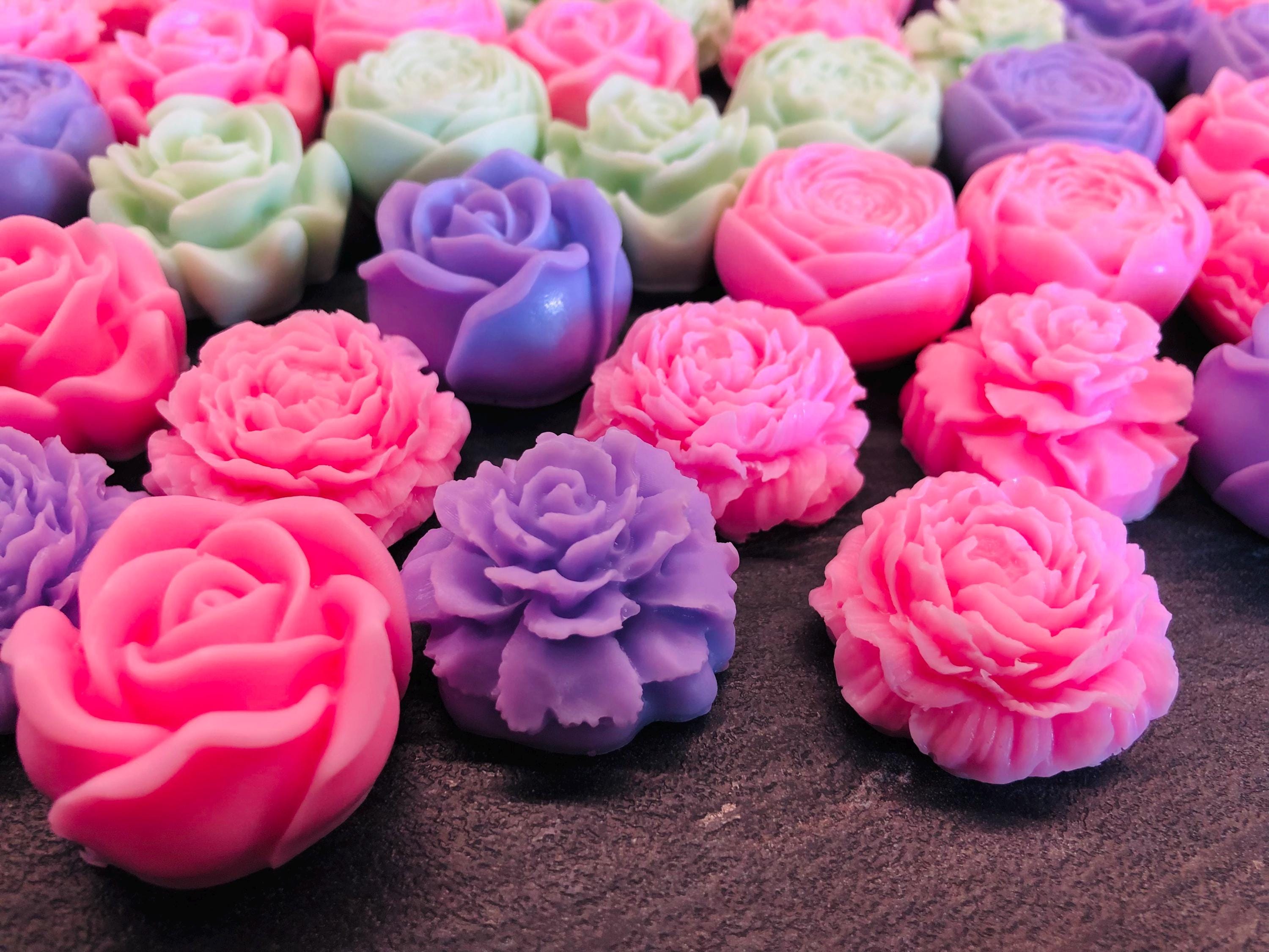 SAVON PETITES FLEURS mixtes avec sachet transparent personnalisé/cadeaux invités communion/confirmation/baptême/anniversaire/diplôme/mariage