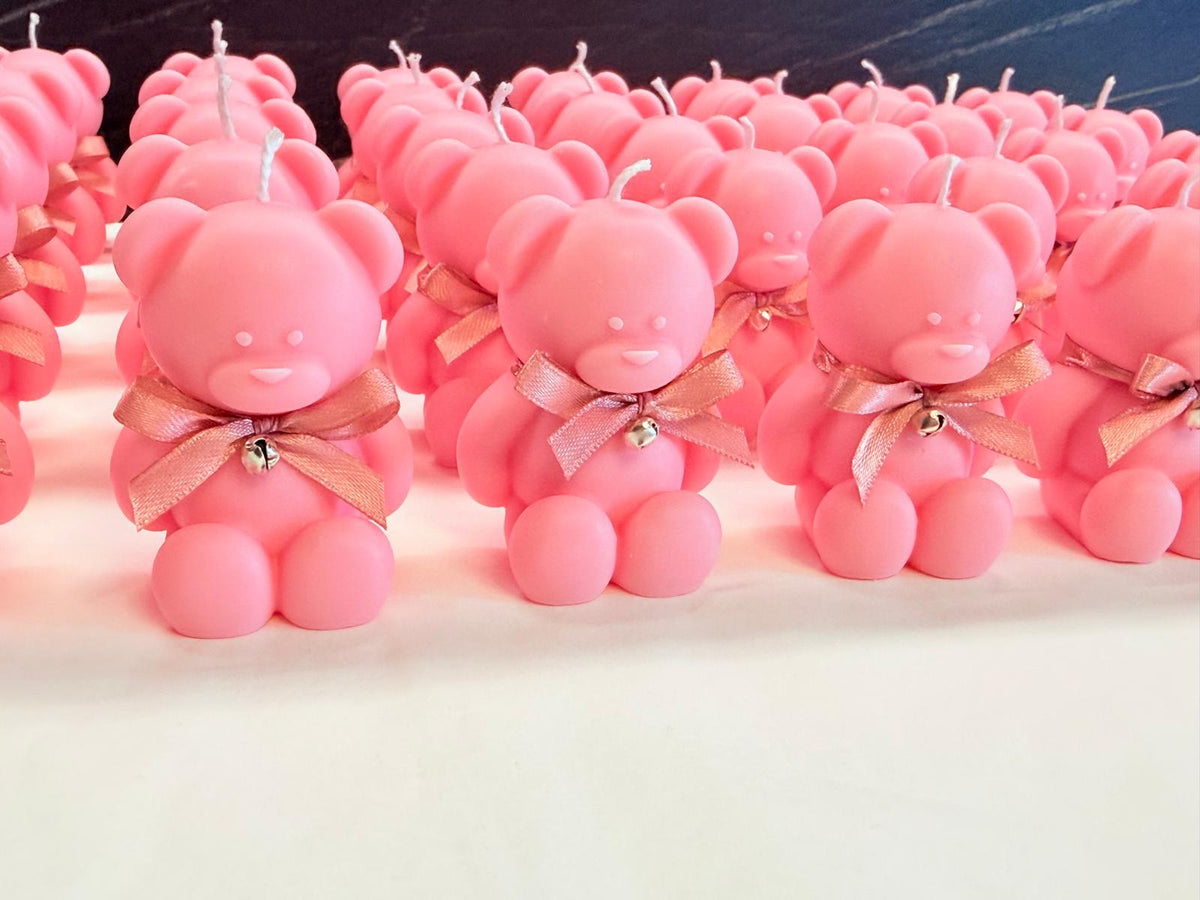 Candela orsetto grande e campanellino inodore personalizzata in cera di soia – bomboniera per nascita e baby shower