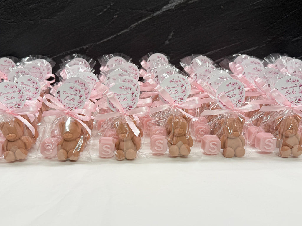 SAVON « OURSON + LETTRE » avec sachet transparent et étiquette personnalisée