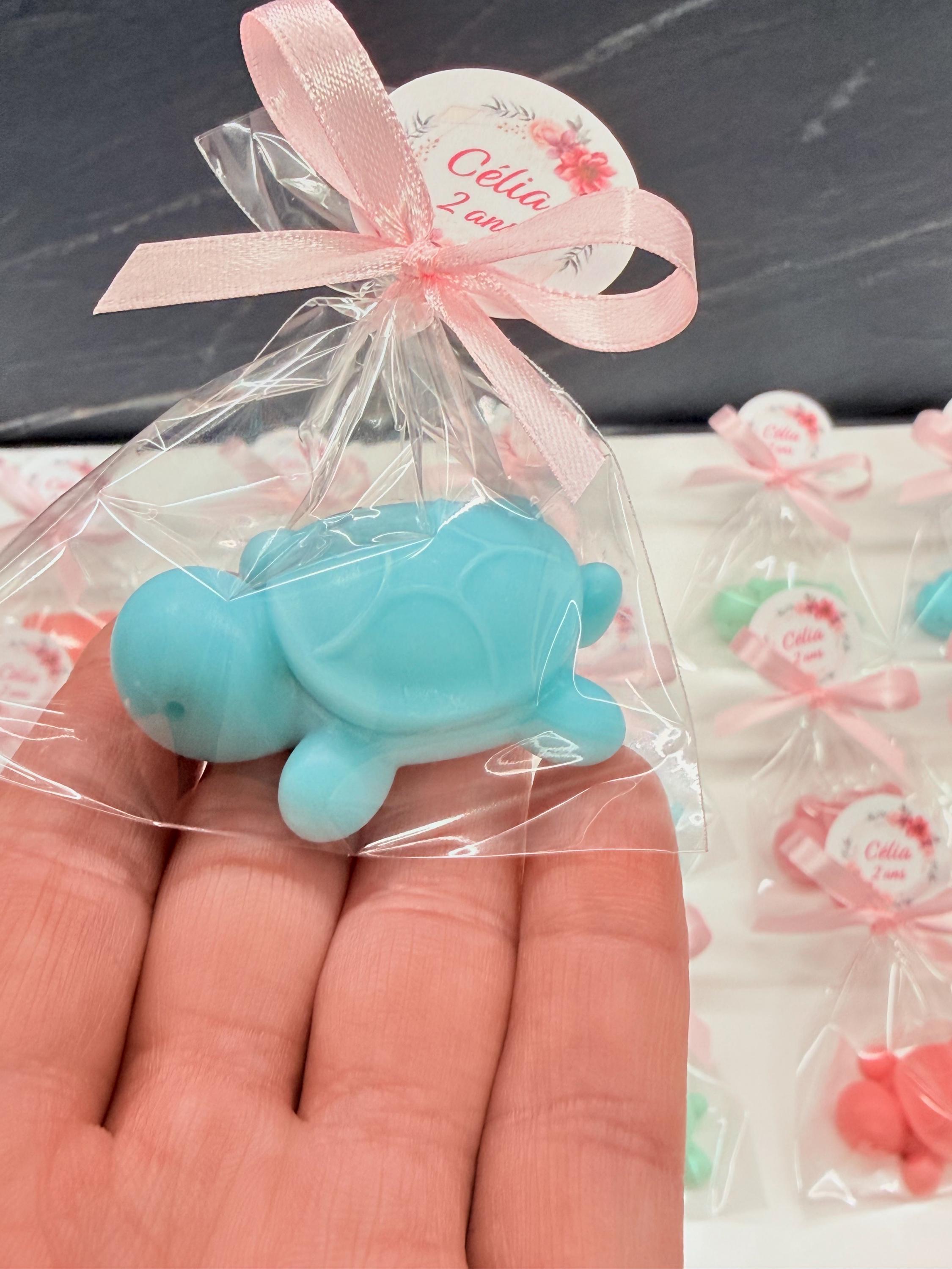 SAVON "TORTUE" avec sachet transparent et étiquette personnalisée