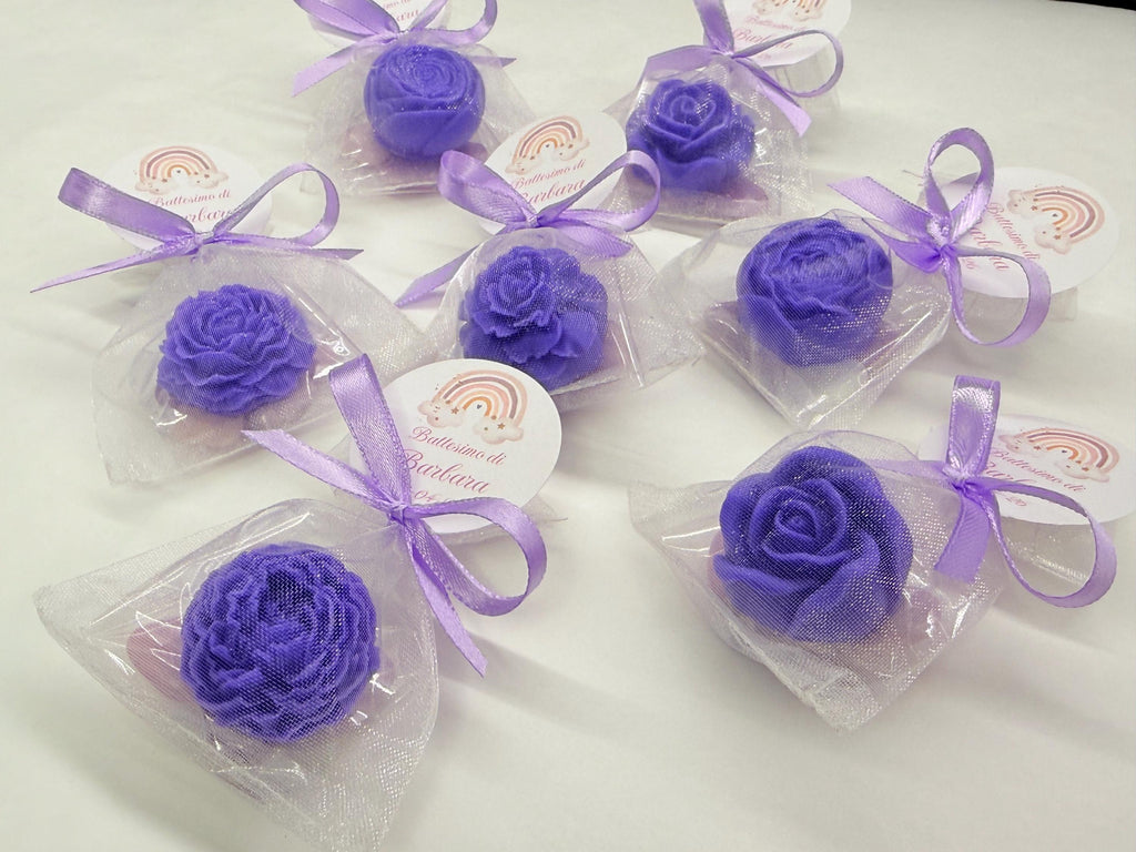 MIXED SOAP "PICCOLI FIORI" with organza bag, 5 heart-shaped confetti, and personalized tag